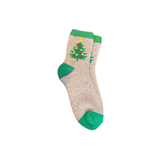 Women's Northeast cabin Socks One Size Beige Green Christmas Tree